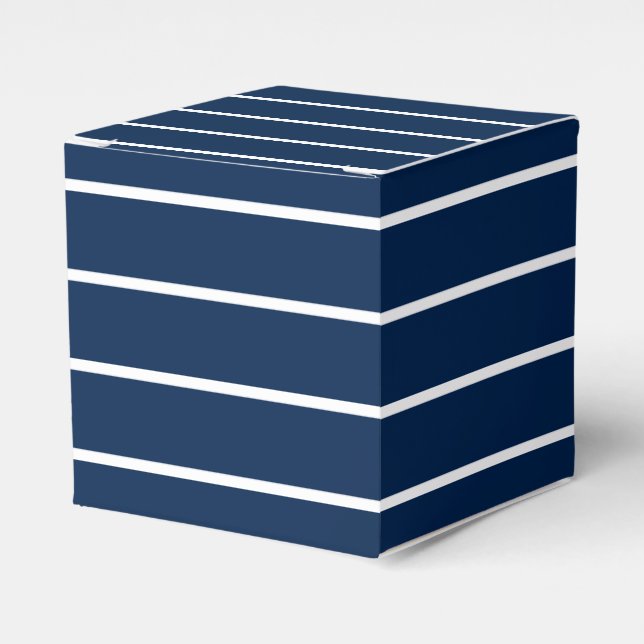 Chic dark navy blue & white stripes pattern modern favor boxes (Front Side)