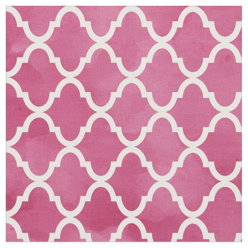 Chic Dark Pink Watercolor Style Quatrefoil Pattern Fabric