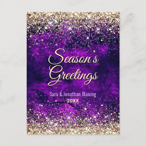 Chic dark purple gold glitter Christmas new year  Postcard
