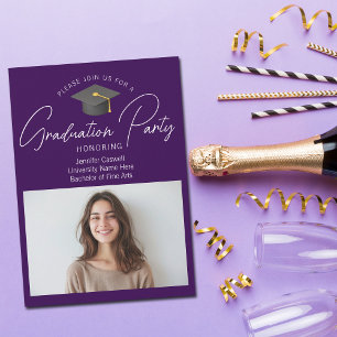 Chic Dark Purple Graduate Photo Graduation Party Invitation