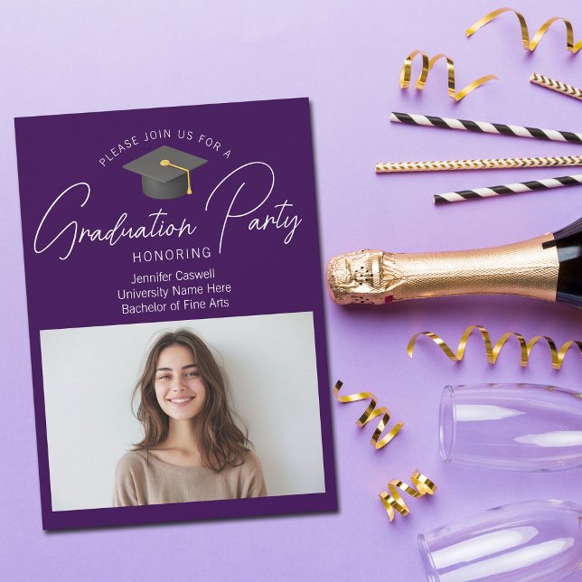 Chic Dark Purple Graduate Photo Graduation Party Invitation (Creator Uploaded)