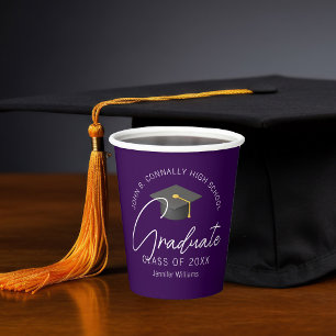 Chic Dark Purple Personalized Graduation Party Paper Cups