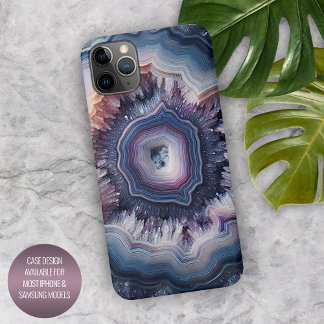Chic Dark Purple Violet Blue Quartz Agate Pattern iPhone 16 Pro Max Case