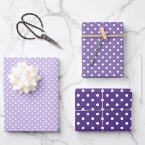 Chic Dark Purple Violet White Polka Dots Pattern Wrapping Paper Sheets