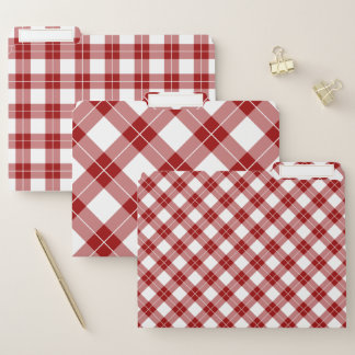 Chic Dark Red and White Plaid Pattern File Folder