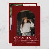 Chic Dark Red Arch 5 Photo Collage Graduation Announcement (Front/Back)