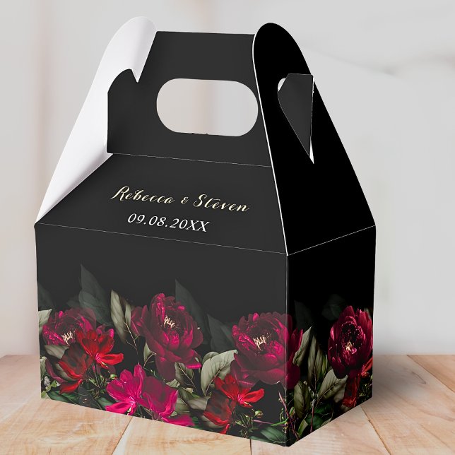 Chic dark red green gothic floral moody wedding favor boxes (Creator Uploaded)