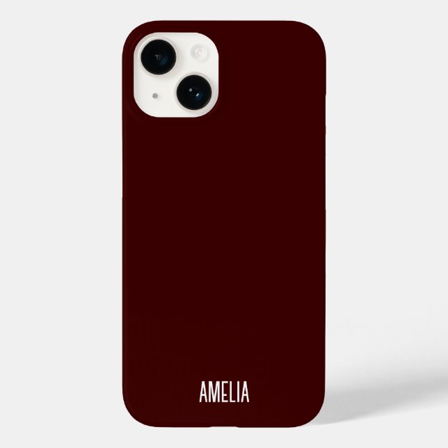 Chic Dark Red &White script Personalized Name Case-Mate iPhone Case (Back)