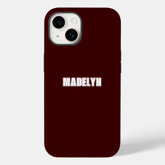 Chic Dark Red &White script Personalized Name Case-Mate iPhone Case (Back)