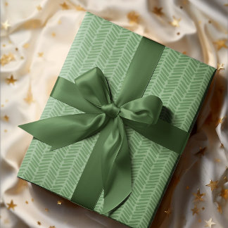 Chic Dark Sage Light Forest Green Striped Zigzag Wrapping Paper