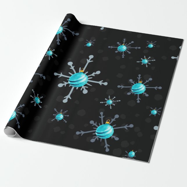 Chic Dark Snowflakes Gem Ornaments Wrapping Paper (Unrolled)