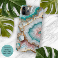 Chic Dark Teal Blue Blush Pink Gold Marble Pattern