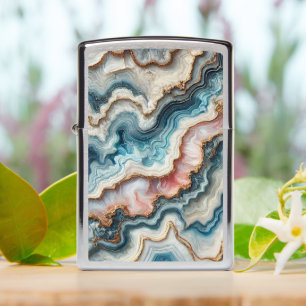 Chic Dark Teal Blue Blush Pink Gold Marble Pattern Zippo Lighter