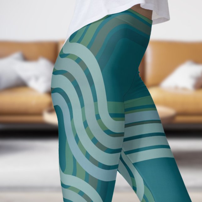 Chic Dark Teal Green Curves Pattern Leggings (Dark Teal under Curves Leggings)