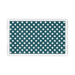 Chic Dark Teal Polka Dots Pattern Acrylic Tray