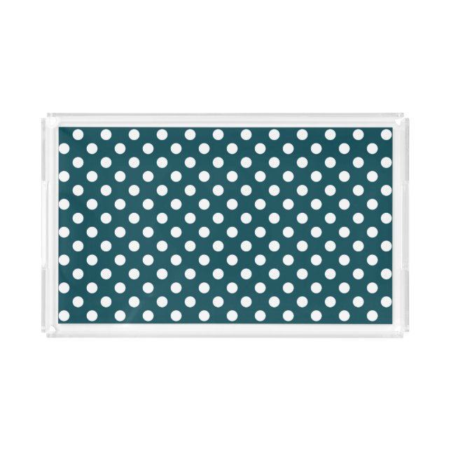 Chic Dark Teal Polka Dots Pattern Acrylic Tray (Front)