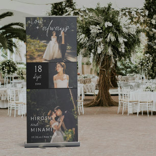 Chic Dark-Themed Wedding with White Script Retractable Banner