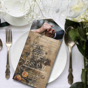 Chic Dark Vintage Floral Peach Rose Website Photo All In One Invitation