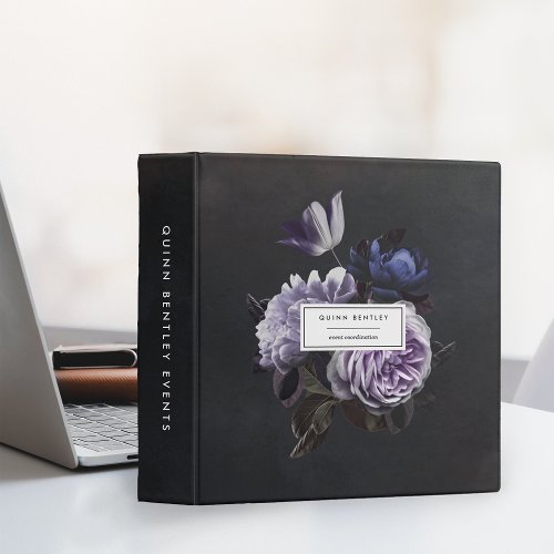 Chic Dark Violet Floral Bouquet Personalized 3 Ring Binder