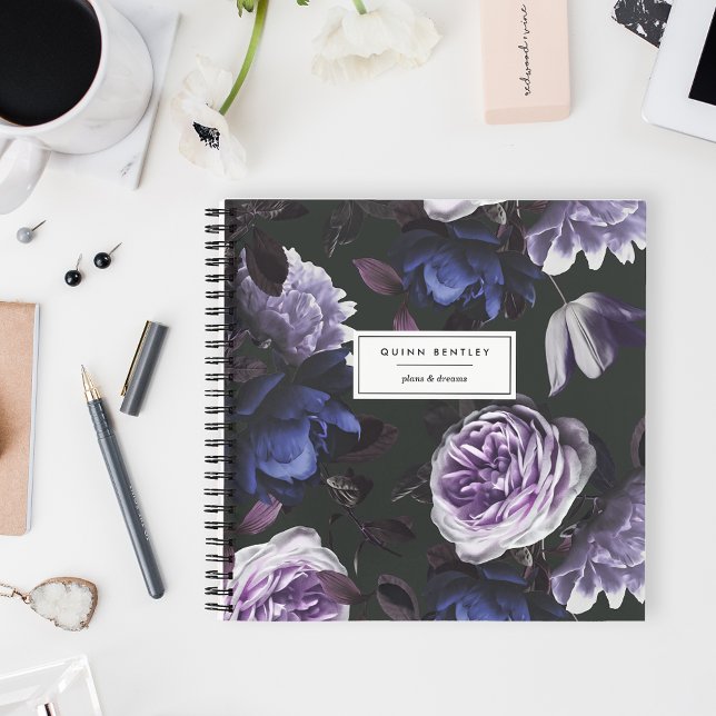 Chic Dark Violet Floral | Personalized Notebook (Creator Uploaded)