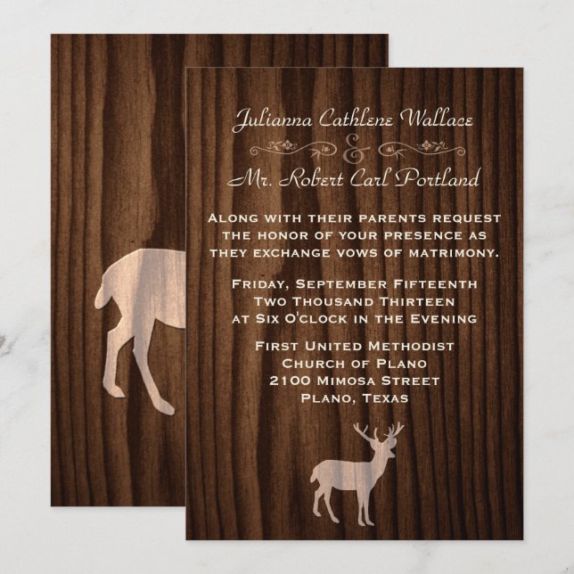 Chic Dark Wood Deer Wild Life Wedding Invitation (Front/Back)