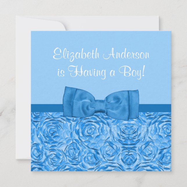 Chic Dazzling Blue Floral With Bow Boy Baby Shower Invitation (Front)