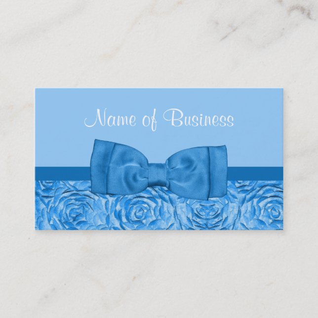 Chic Dazzling Blue Floral With Pretty Bow Business Card (Front)
