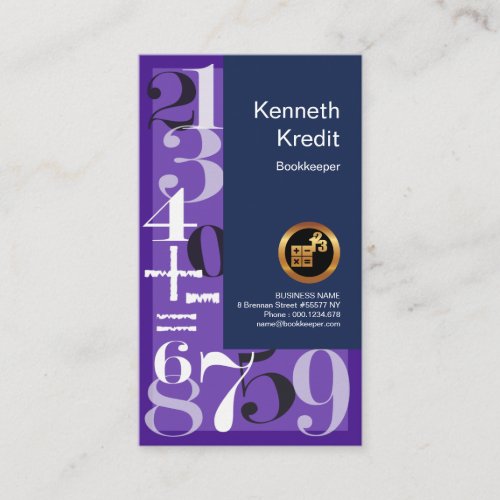 Chic Debit Credit Purple Numbers Bookkeeping Business Card