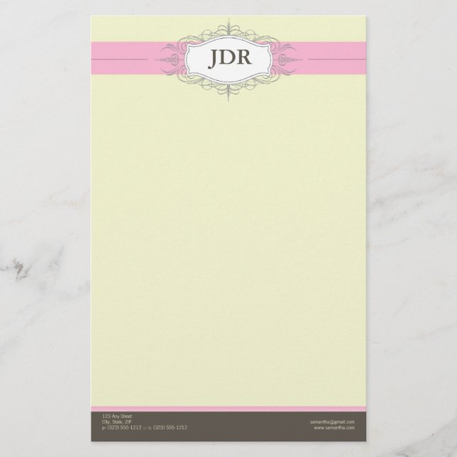 Chic Deco Baby Pink Customized Stationery (Front)