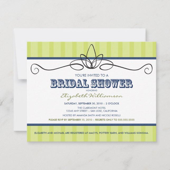 Chic Deco Bridal Shower Invitation (lime/navy) (Front)