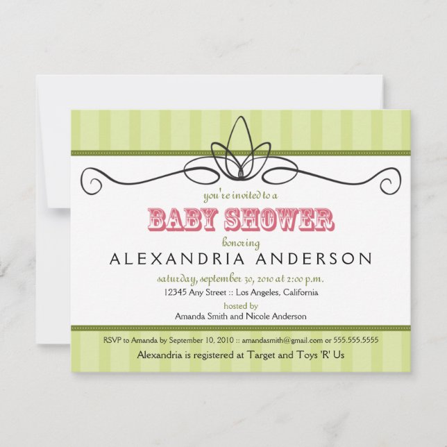 Chic Deco Custom Baby Shower Invitation (lime) (Front)