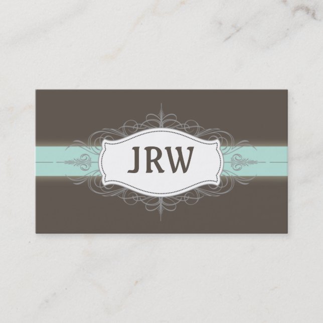 Chic Deco Frame Monogram Baby Blue Business Card (Front)