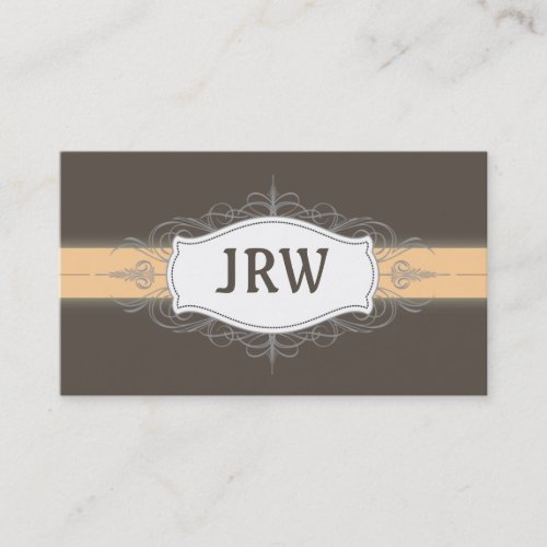 Chic Deco Frame Monogram Peach Business Card