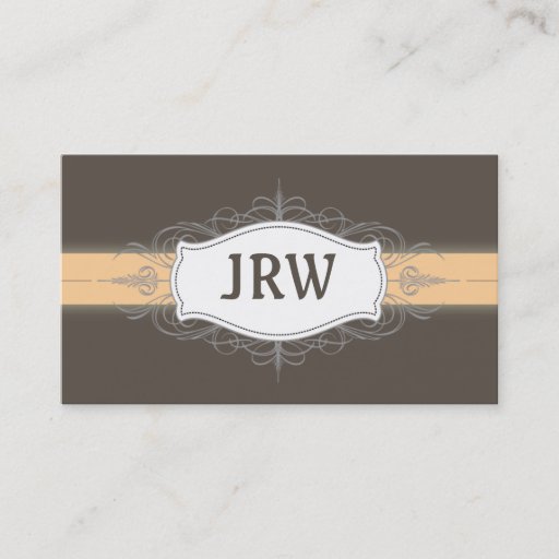 Customizable Chic Deco Frame Monogram Peach Business Card