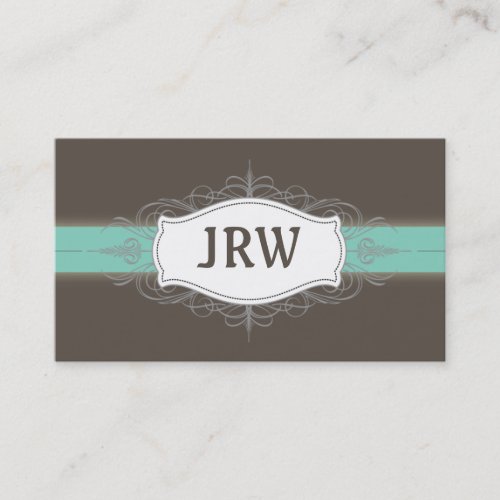 Chic Deco Frame Monogram Teal Business Card