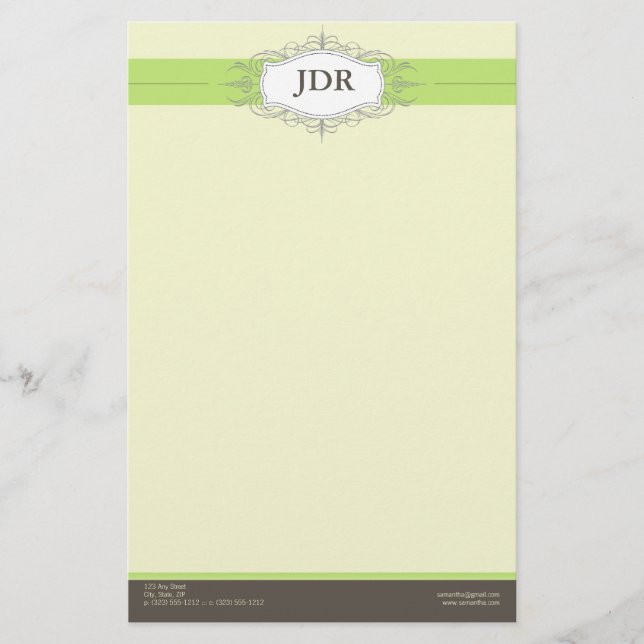Chic Deco Lime Customized Stationery (Front)