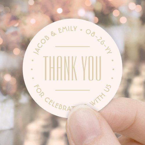 Chic Deco Typography Thank You Blush Pink  Gold Classic Round Sticker