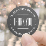 Chic Deco Typography Thank You Faux Chalkboard Classic Round Sticker<br><div class="desc">Add an elegant touch to wedding thank you cards and reception party favors with round customized stickers / envelope seals. All wording on this template is simple to personalize for a bridal shower, anniversary, vow renewal or other occasion. The text in a circle can be changed to a name and...</div>