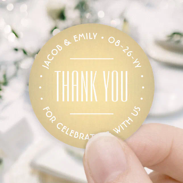 Chic Deco Typography Thank You Faux Gold Foil Classic Round Sticker ...