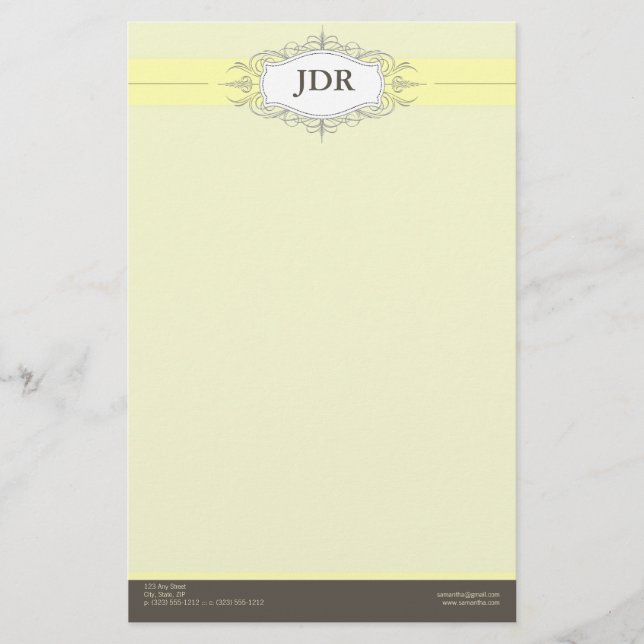 Chic Deco Yellow Customized Stationery (Front)
