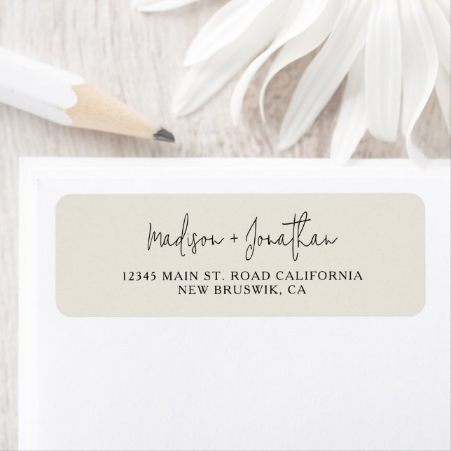 Chic Decorative Font Script Cream Black Wedding Label (Insitu)