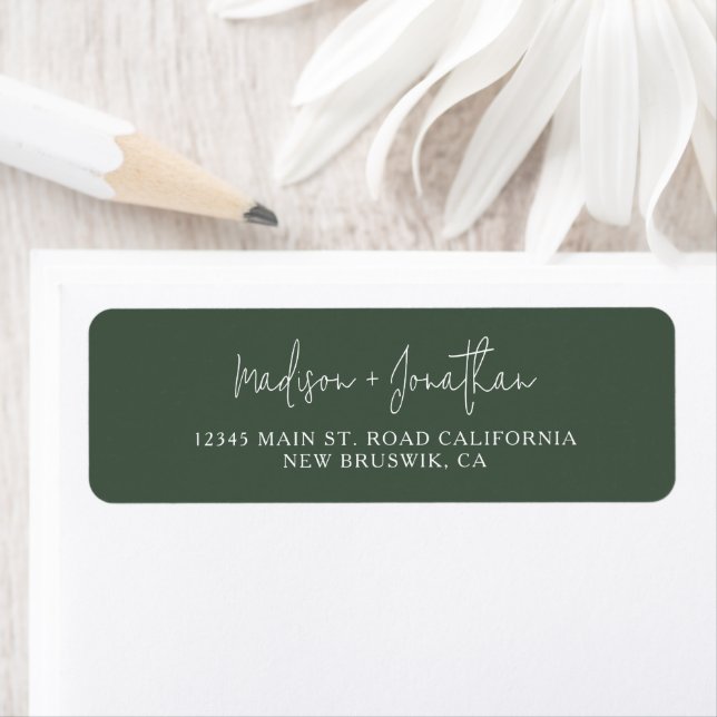 Chic Decorative Font Script Dark Green Wedding Label (Insitu)