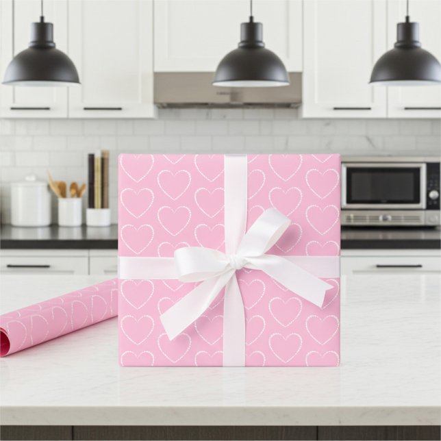Chic Decorative Pink Hearts Pattern Wrapping Paper (Creator Uploaded)