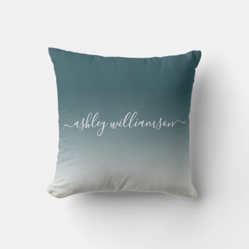 Chic Deep Emerald White Ombre Effect Monogram Name Throw Pillow