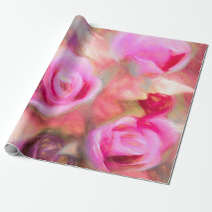 Chic Deep Pink Peach Spring Floral Art Wrapping Paper