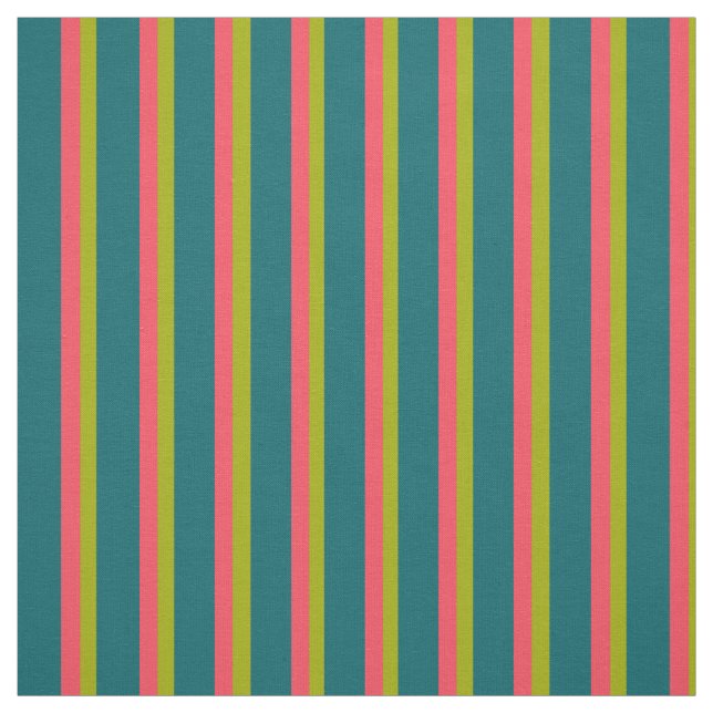 Chic Deep Pink, Teal and Green Striped Pattern Fabric (Swatch)