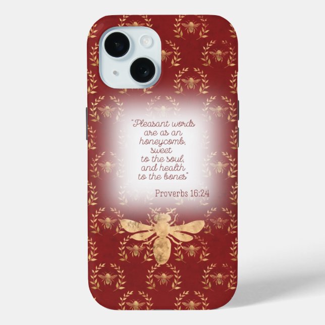 Chic Deep Red Gold Bee Wreath Grid Faith Case-Mate iPhone Case (Back)