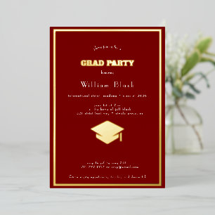  chic   deep red  & gold grad party foil invitation