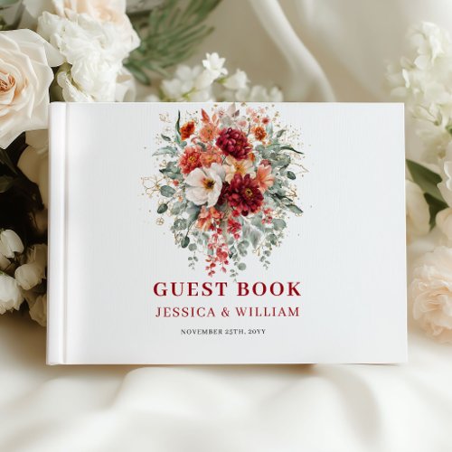 Chic Deep Red Marsala Autumn Wedding Guest Book