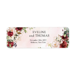Chic deep red merlot gold geometric wedding label